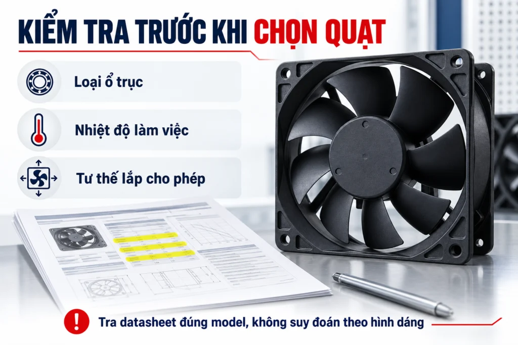 Quạt tản nhiệt ổ bi hay bạc bền hơn? Tuổi thọ khác nhau ra sao 3 Các thông tin cần đối chiếu trong datasheet của quạt.