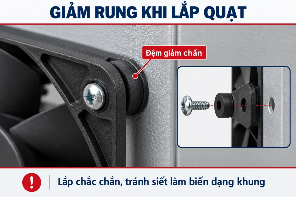 Minh họa đệm giảm chấn tại vị trí bắt quạt.